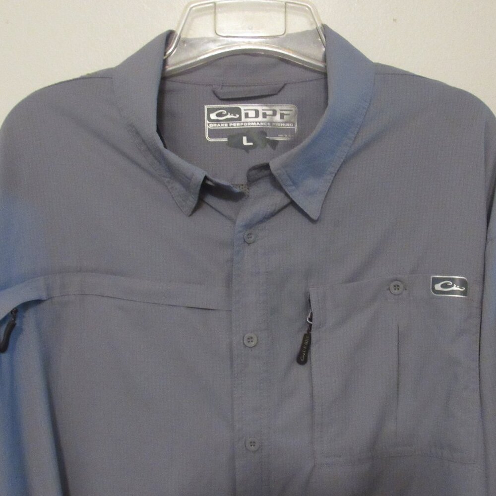 Drake Performance Fishing Shirt Men Large Breatable Vented Lightweight Gray